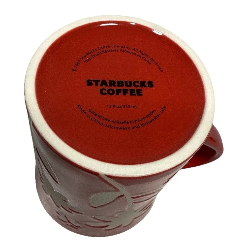 Starbucks Coffee Mug 2007 Red Floral Butterfly Cup‎ 12 oz Ceramic New